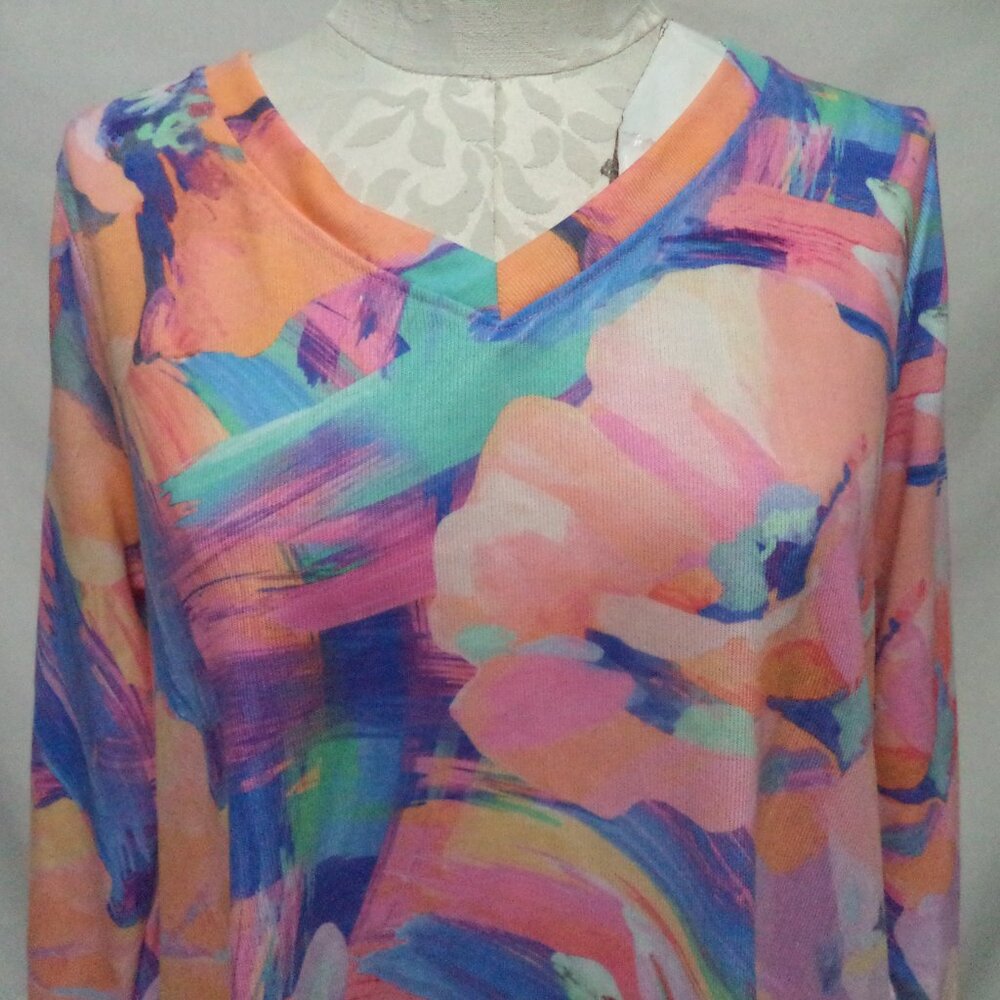 Soft Surroundings Felisa knit Floral tunic top blouse V-neck Size Sz Large Lg L - Picture 3 of 13